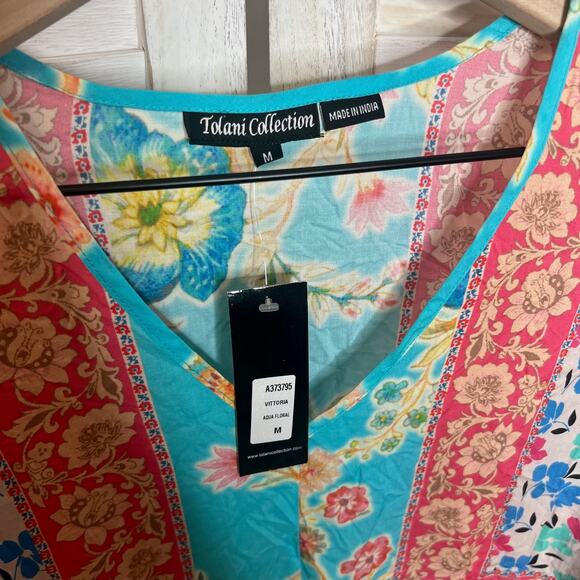 TOLANI COLLECTION Women's Vittoria Aqua Floral Tunic Top Modal Multicolor M NWT - Picture 9 of 16